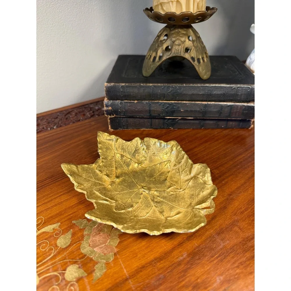 Vintage Brass Ivy Leaf Dish • Cambron Solid Brass Trinket Tray Catchall